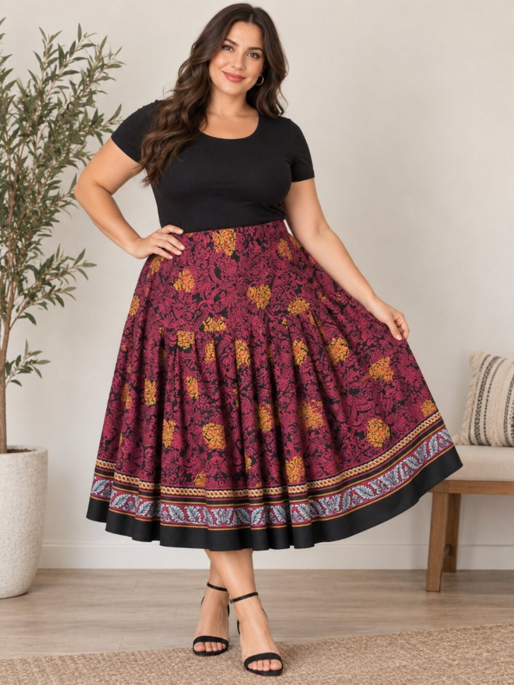 Vintage California Girl Floral Paisley Rayon Skirt Size 18